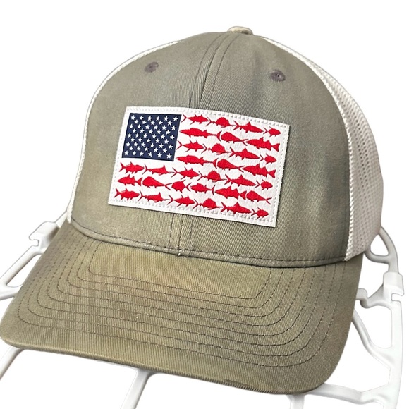 Columbia PFG American Flag Fish Pattern Meshback Hat Fitted Size L/XL - Picture 1 of 5